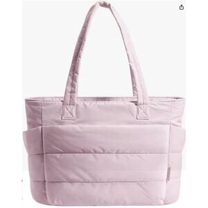 BAGSMART Tote Bag for Women, Lightweight Puffy Tote Bag with Compartments- Pink